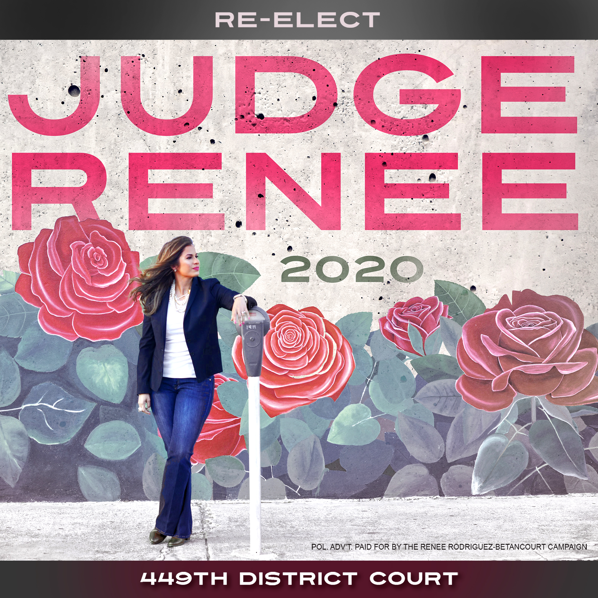 Pink square campaign sign for Renee Rodriguez-Betancourt