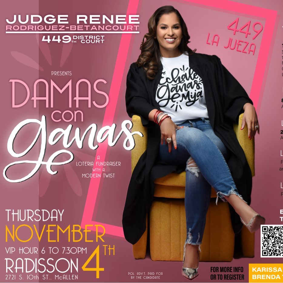 Renee Rodriguez-Betancourt fundraiser invitation in gray and pink